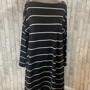 Black with Cream stiped Long Sleeve Dress